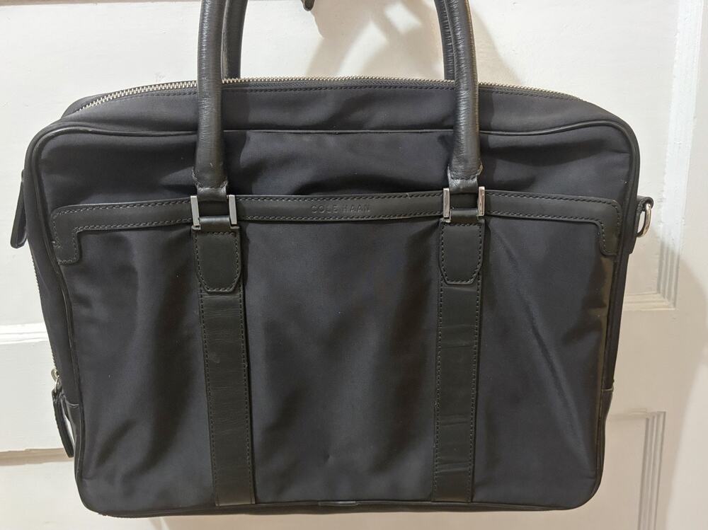 COLE HAAN Black Canvas/Leather Briefcase Satchel Laptop Messenger Bag
